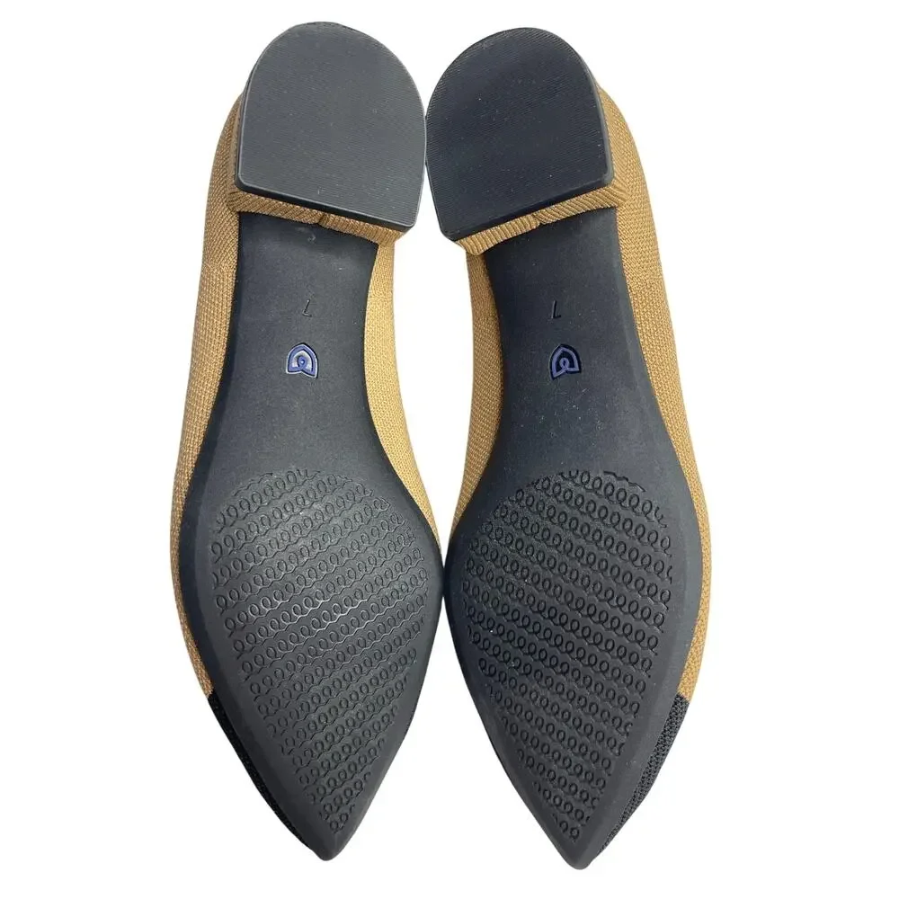 Rothys The High Point Wren Cap Toe Knit Shoes 7 Tan Black Pointed Toe Low Heel - Picture 9 of 13